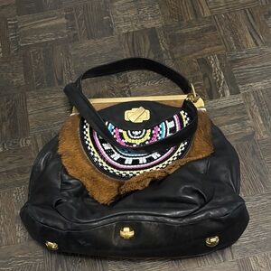 Swiss Leather Bag with Beaded Design
